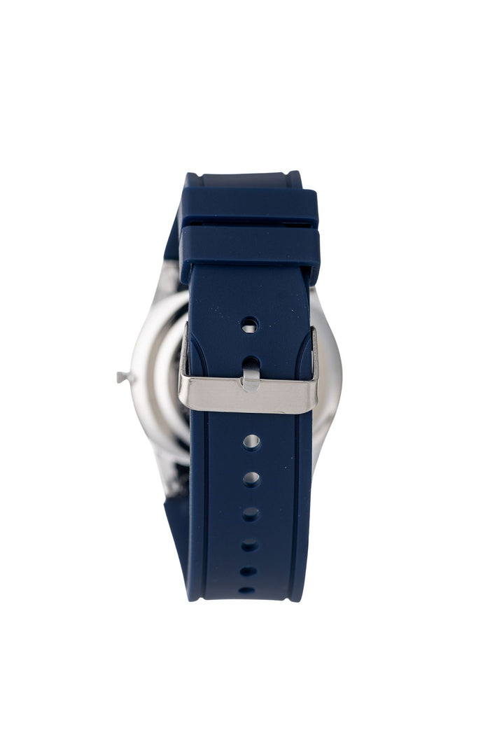 Silver Case Navy Blue Dial & Strap Watch - Silver