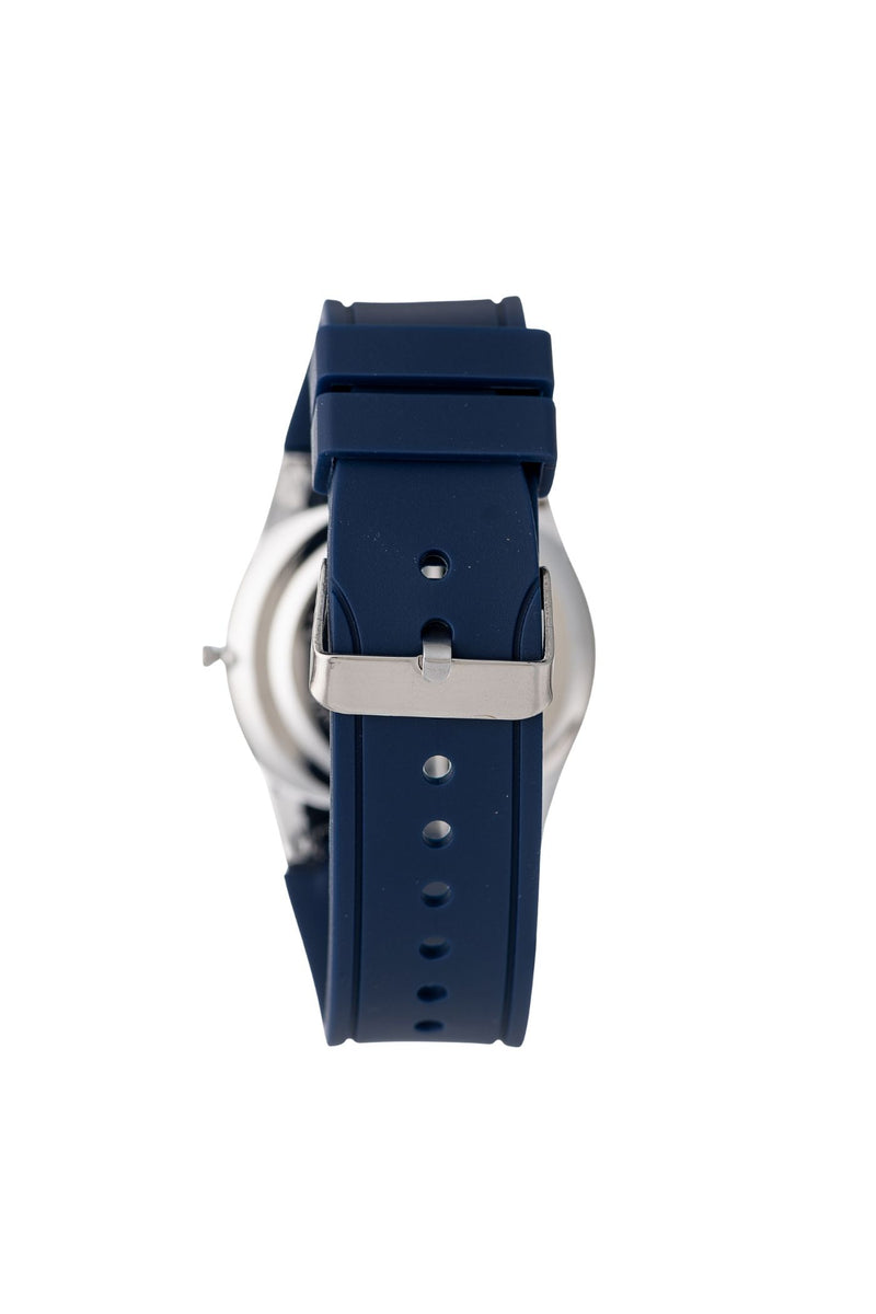 Silver Case Navy Blue Dial & Strap Watch - Silver
