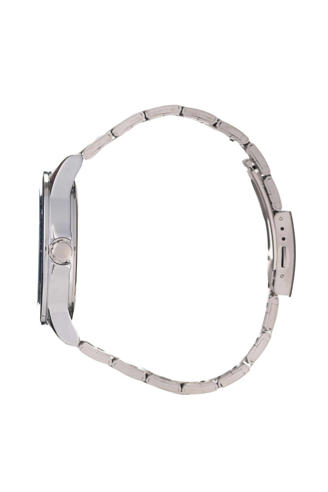 Silver Case & Navy Dial Silver Strap Watch - Silver
