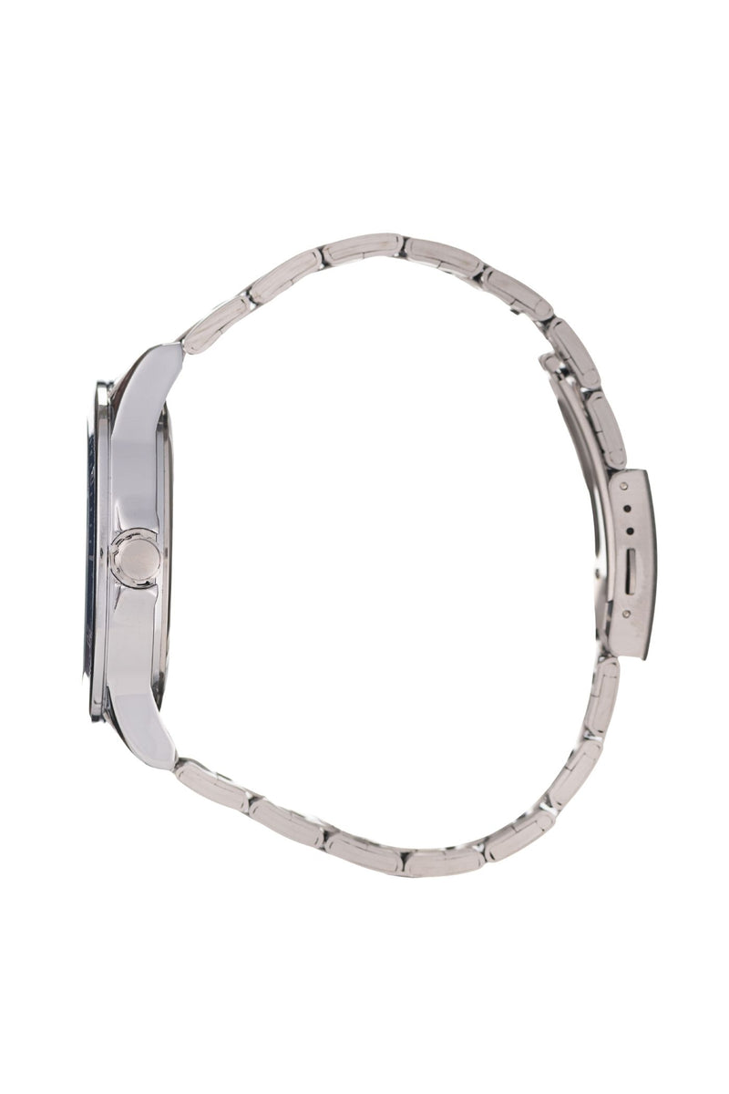 Silver Case & Navy Dial Silver Strap Watch - Silver