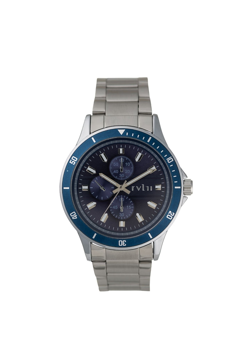 Silver Case & Navy Dial Silver Strap Watch - Silver