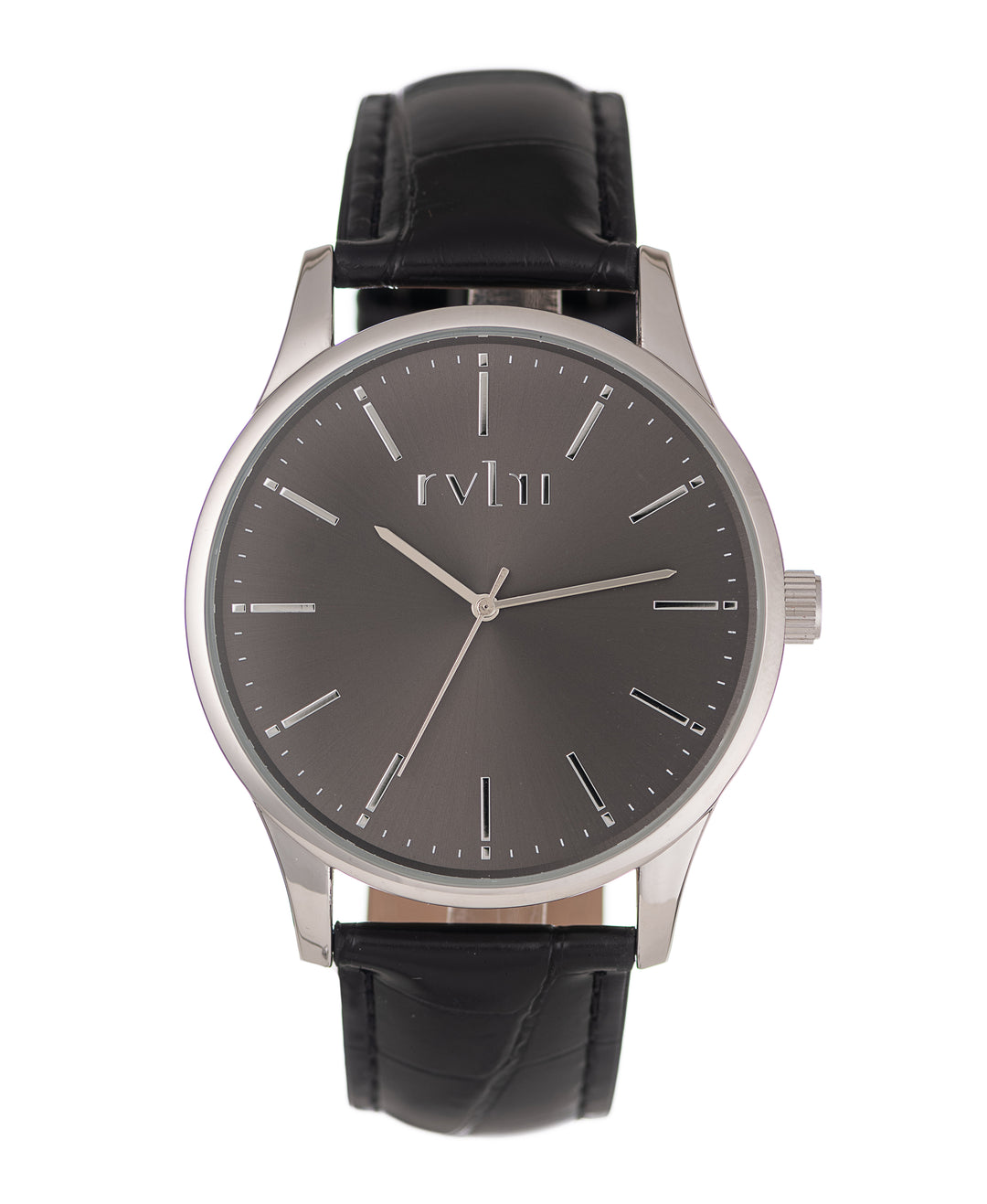 Gents 40mm Silver Case Watch With Black Dial & Band