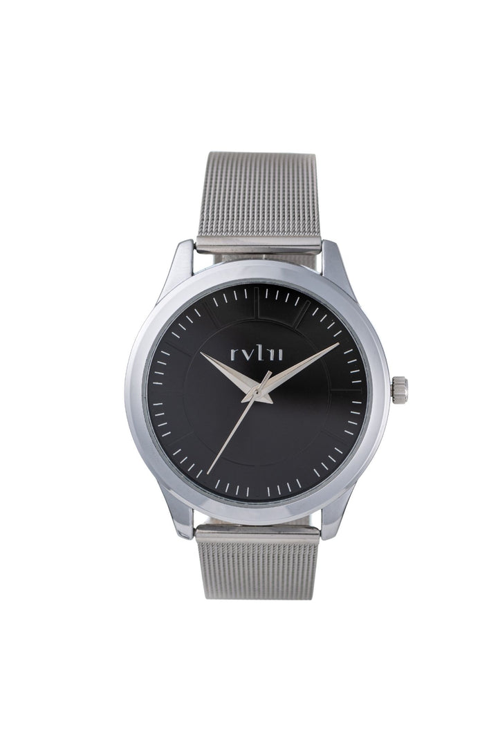 42mm Silver Case With Black Dial & Silver Mesh Strap Watch - Silver