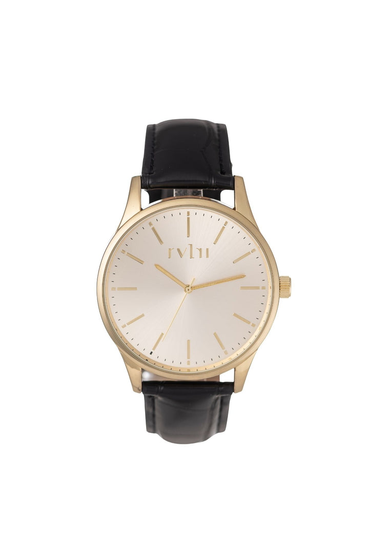 40mm Gold Case With Champagne Dial & Black Band Watch - Gold