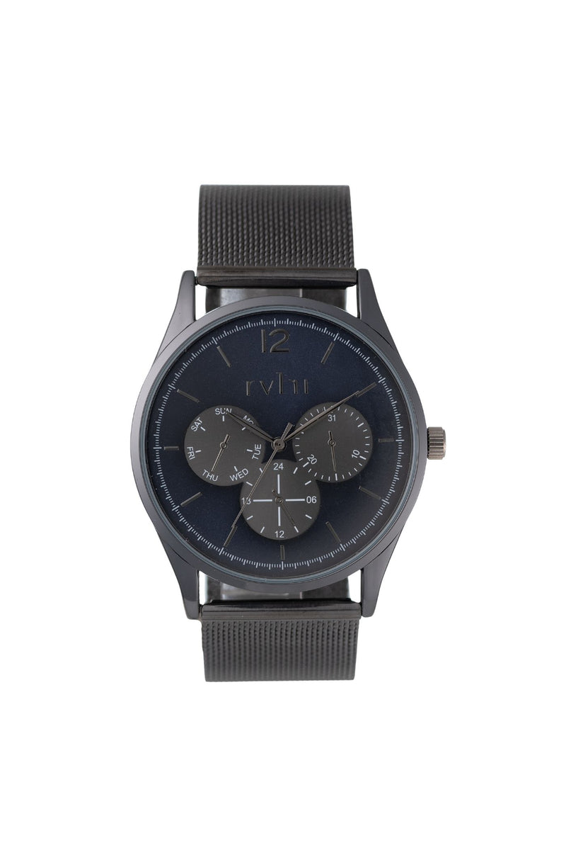 42mm Gunmetal Case & Mesh Band Navy Dial Watch - Gunmetal