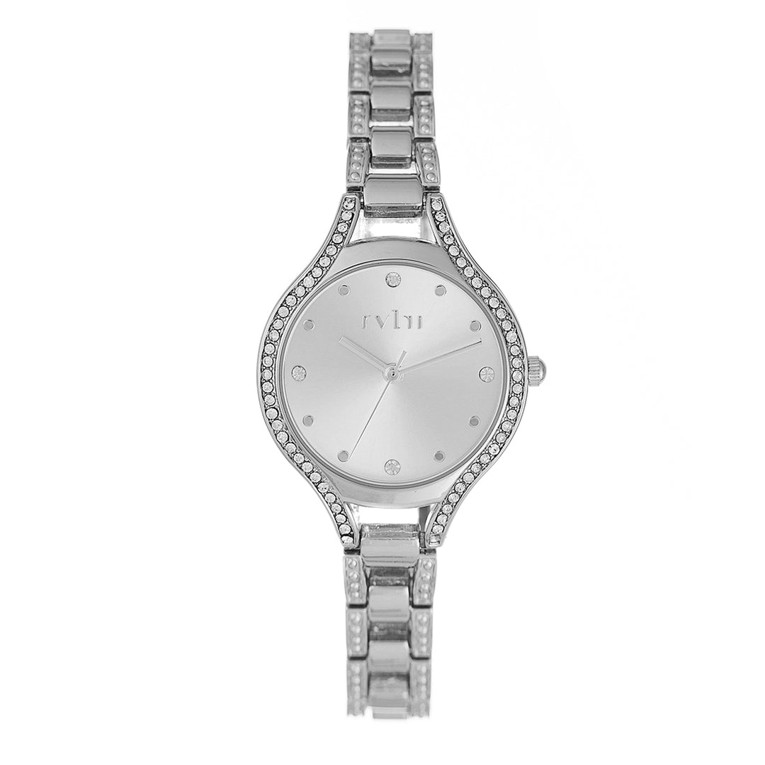 Ladies 30mm Sliver Stone Case Watch With Bracelet