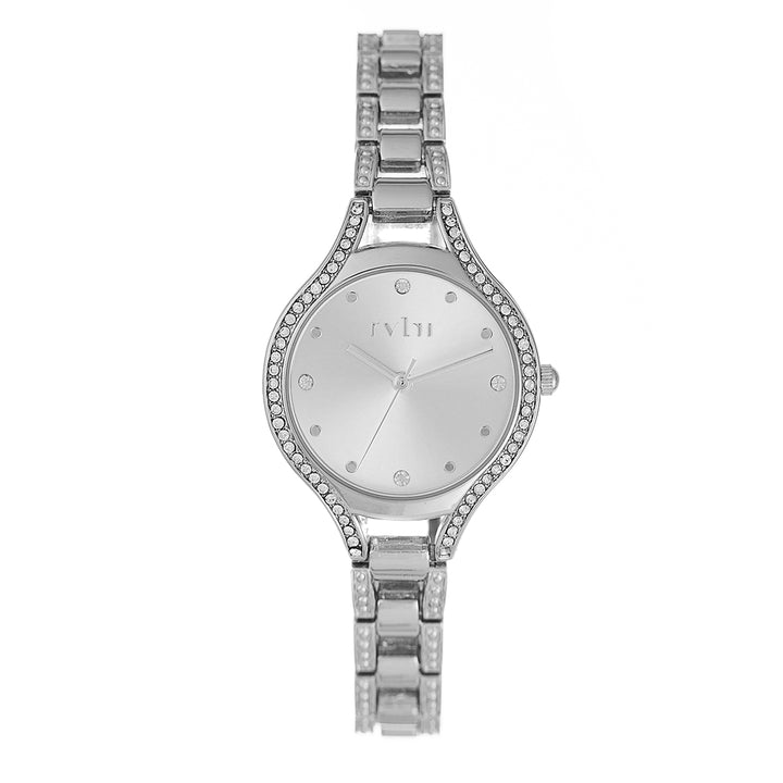 Ladies 30mm Sliver Stone Case Watch With Bracelet