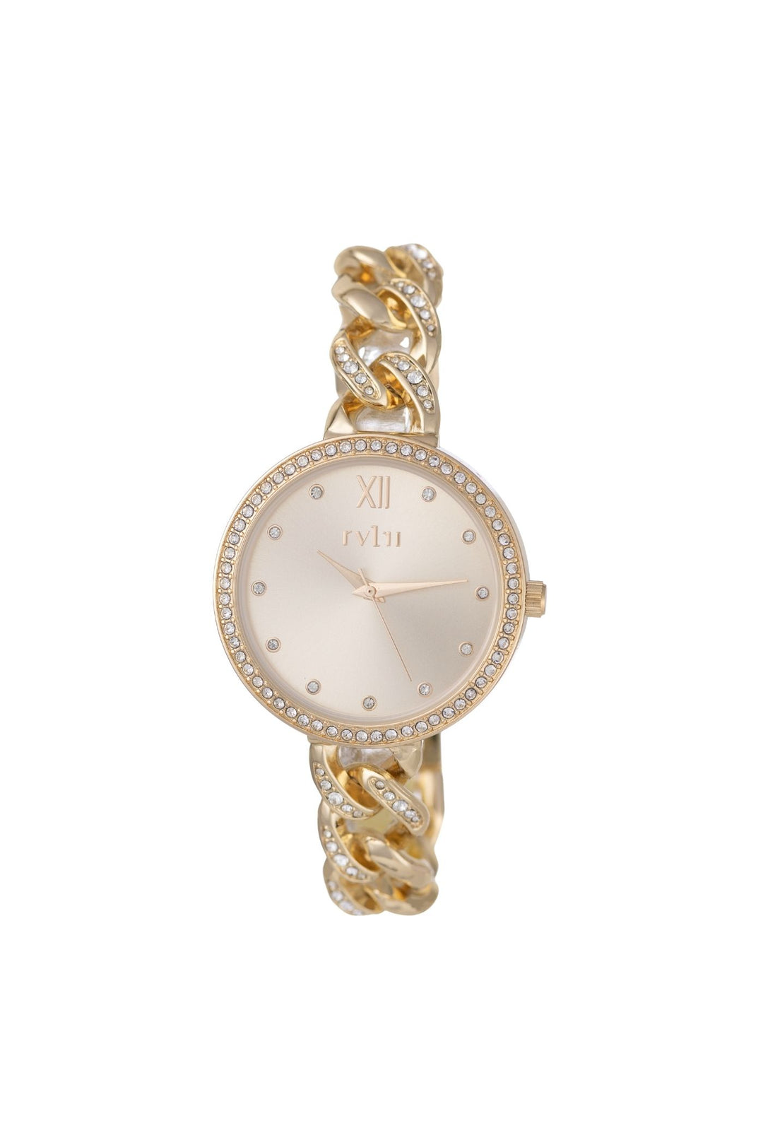 36mm Stone & Gold Case & Champ Dial Watch With Chain Bracelet - Gold