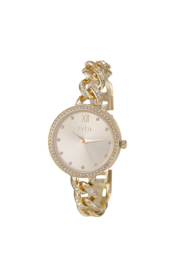36mm Stone & Gold Case & Champ Dial Watch With Chain Bracelet - Gold