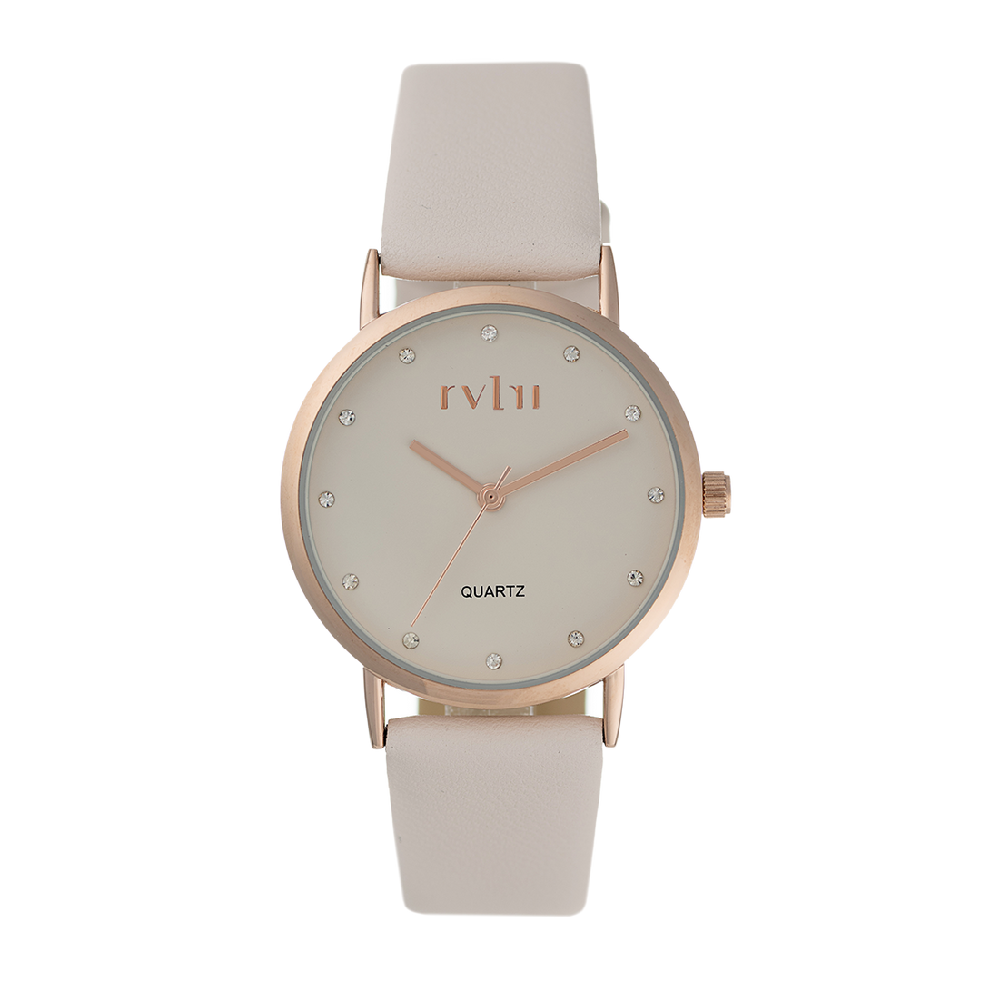 Ladies 35.5mm Rose Gold Case Watch With Nude Leather Band
