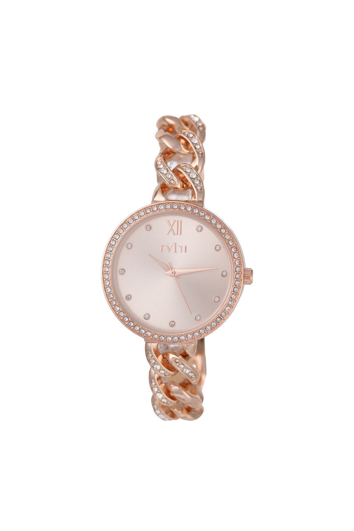 36mm Stone & Rose Case & Dial Watch With Chain Bracelet - Rose Gold