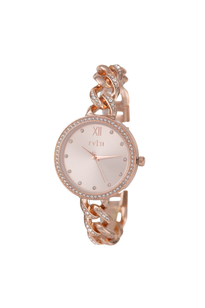 36mm Stone & Rose Case & Dial Watch With Chain Bracelet - Rose Gold