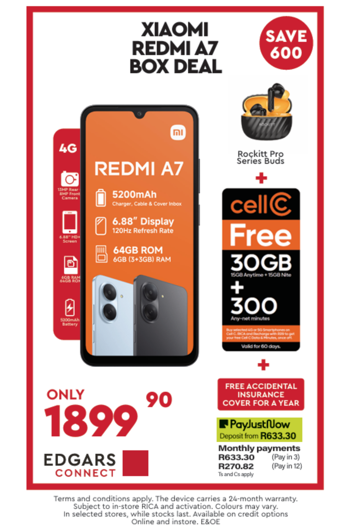 REDMI A7 Box Deal 64GB Dual Sim Cellphone - Black