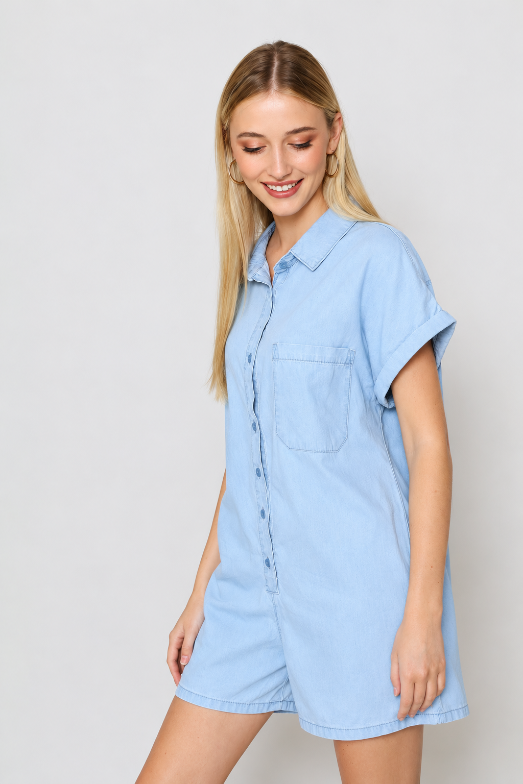 Chambray Shortall Dress - Light Wash