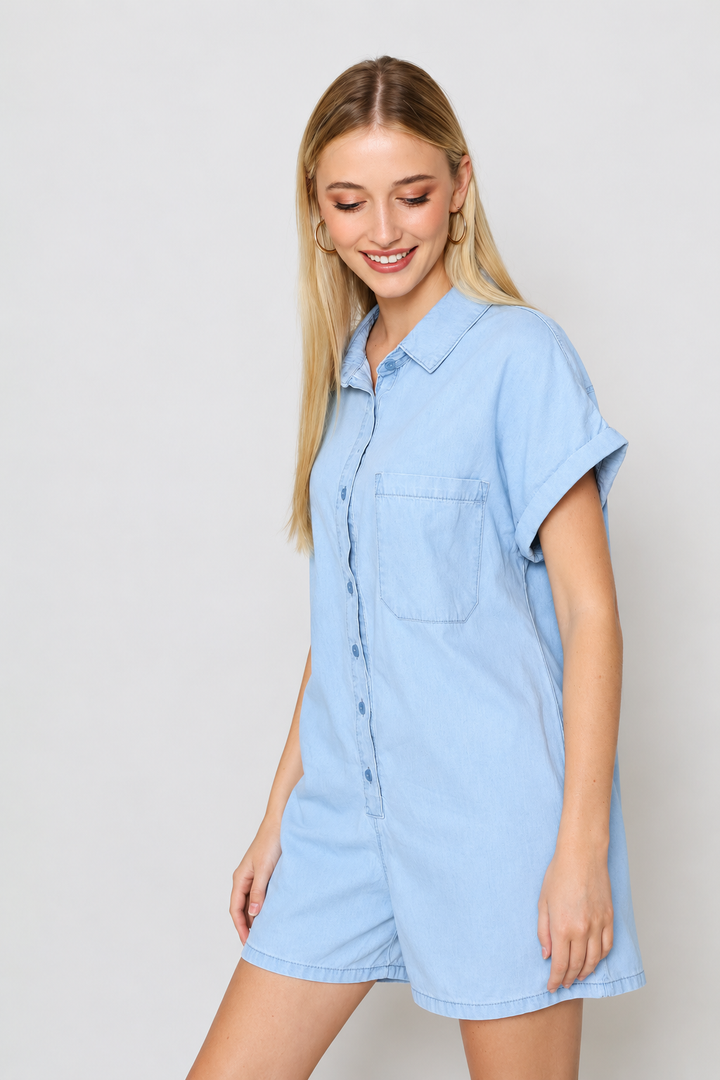 Chambray Shortall Dress - Light Wash
