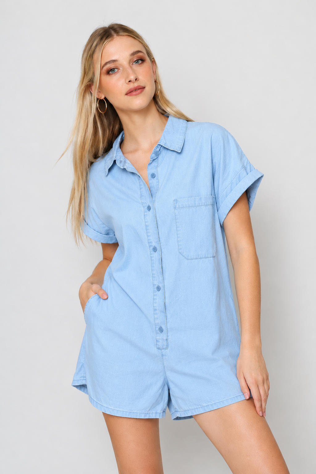 Chambray Shortall Dress - Light Wash