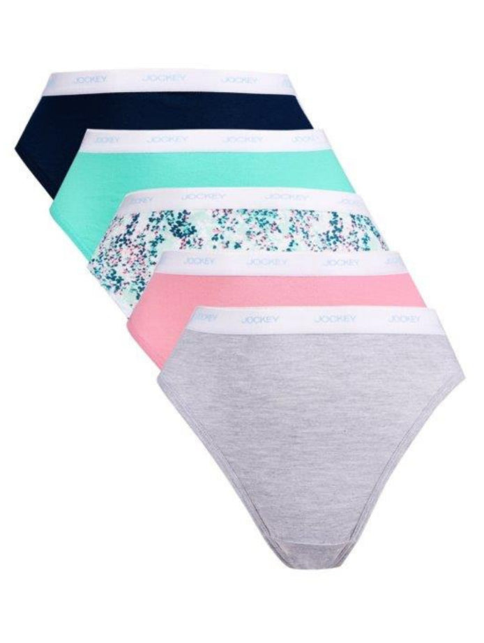 5 Pack Cotton Classic Hicut Panties - Grey Melange/Salmon/Soft Petal