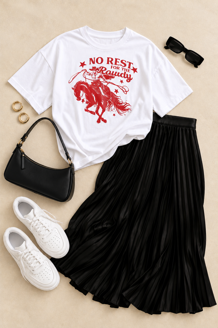 Oversized Rowdy Cowgirl Tee - White