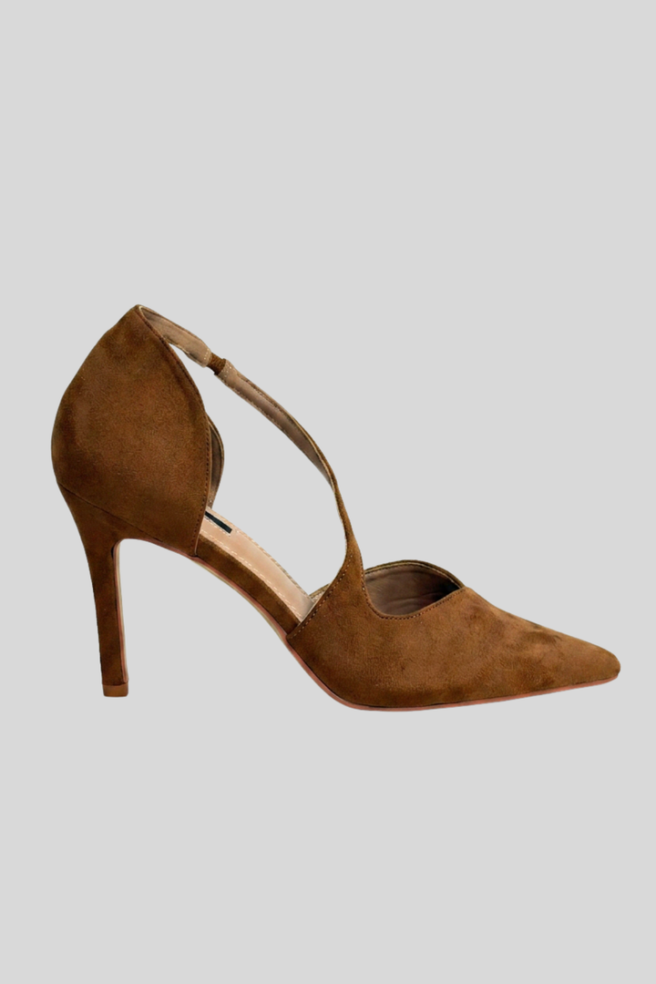 Asymmetrical Strap Stiletto Court Heel - Tan