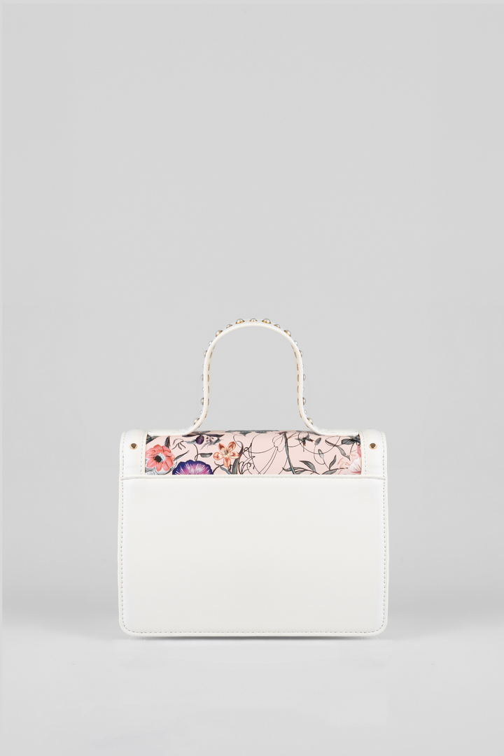 Flower Boom Pearl Handle Flower Print Bag - Dusty Pink