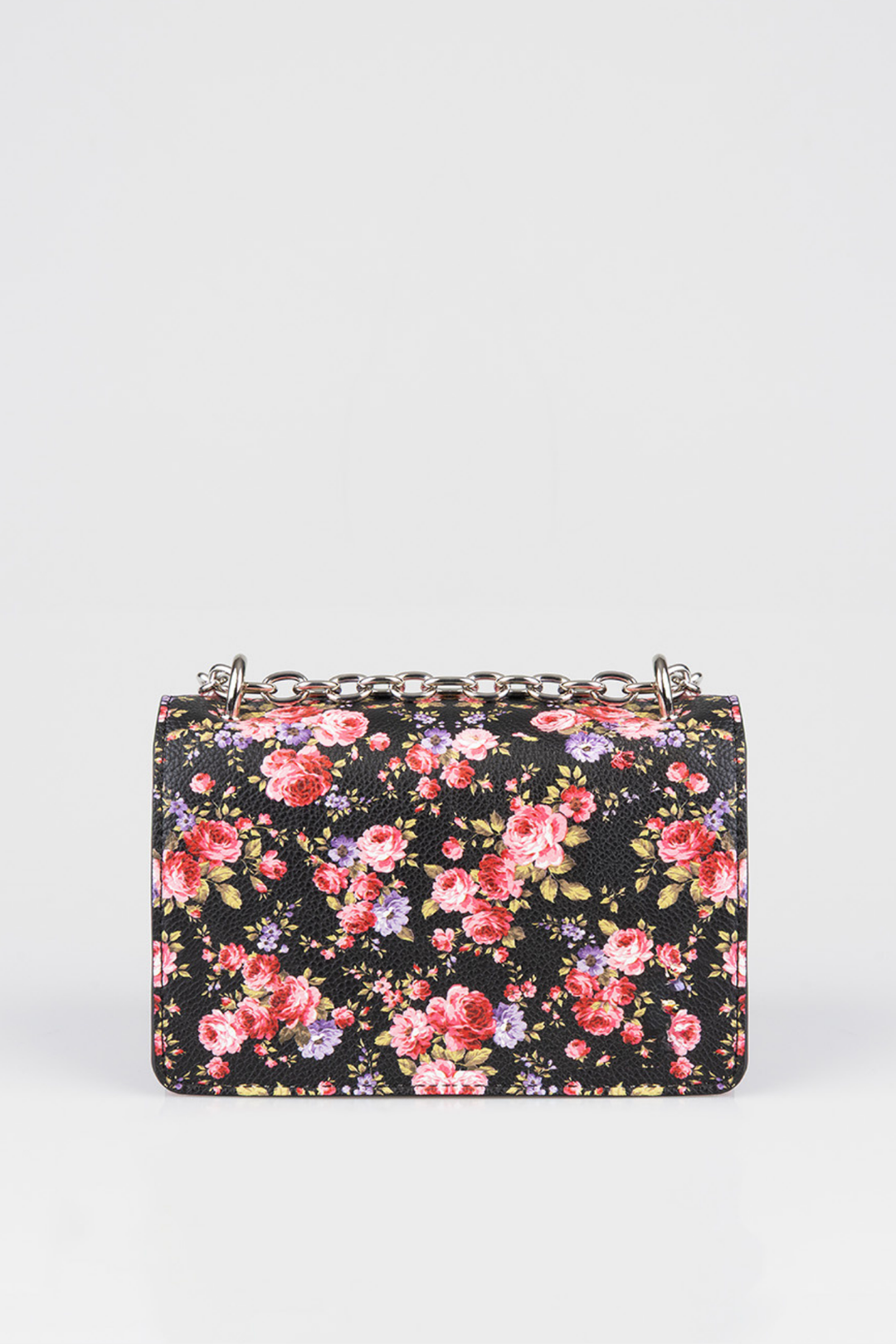 Chain Strap Floral Crossbody Bag - Black