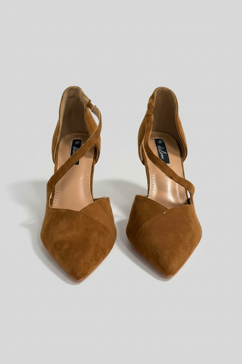 Asymmetrical Strap Stiletto Court Heel - Tan