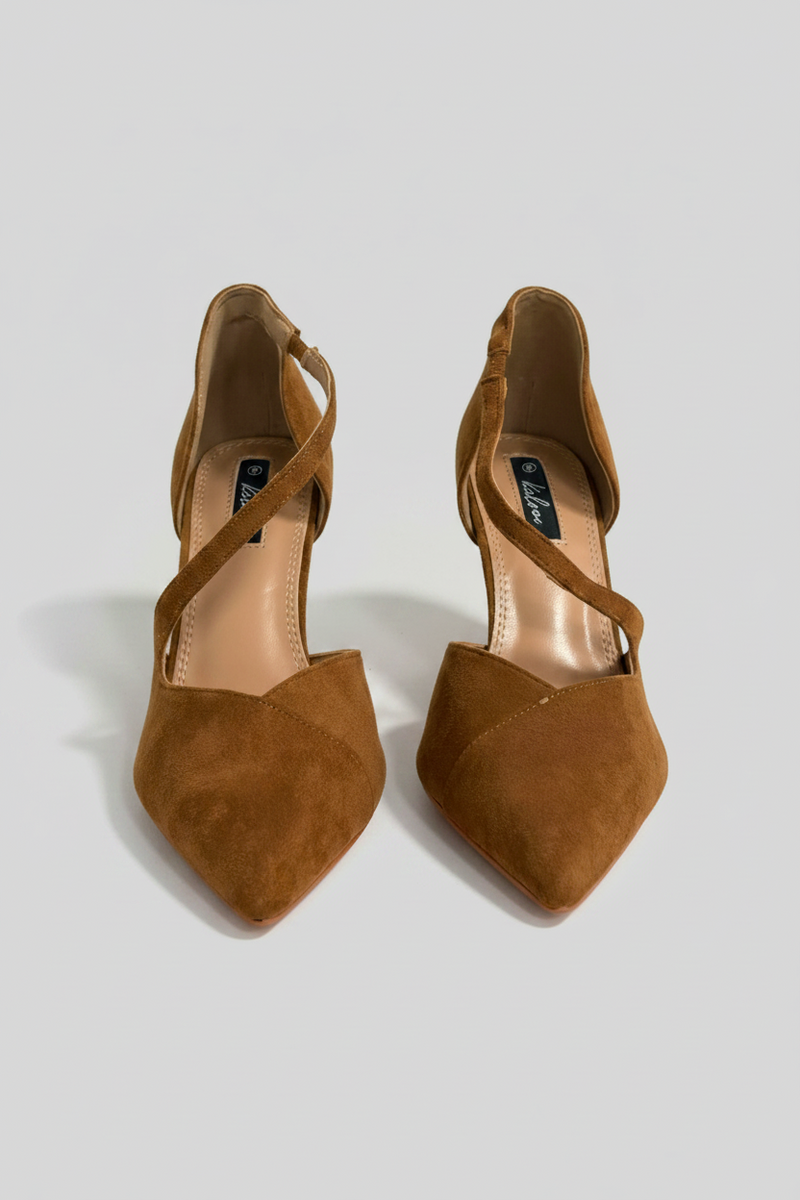 Asymmetrical Strap Stiletto Court Heel - Tan