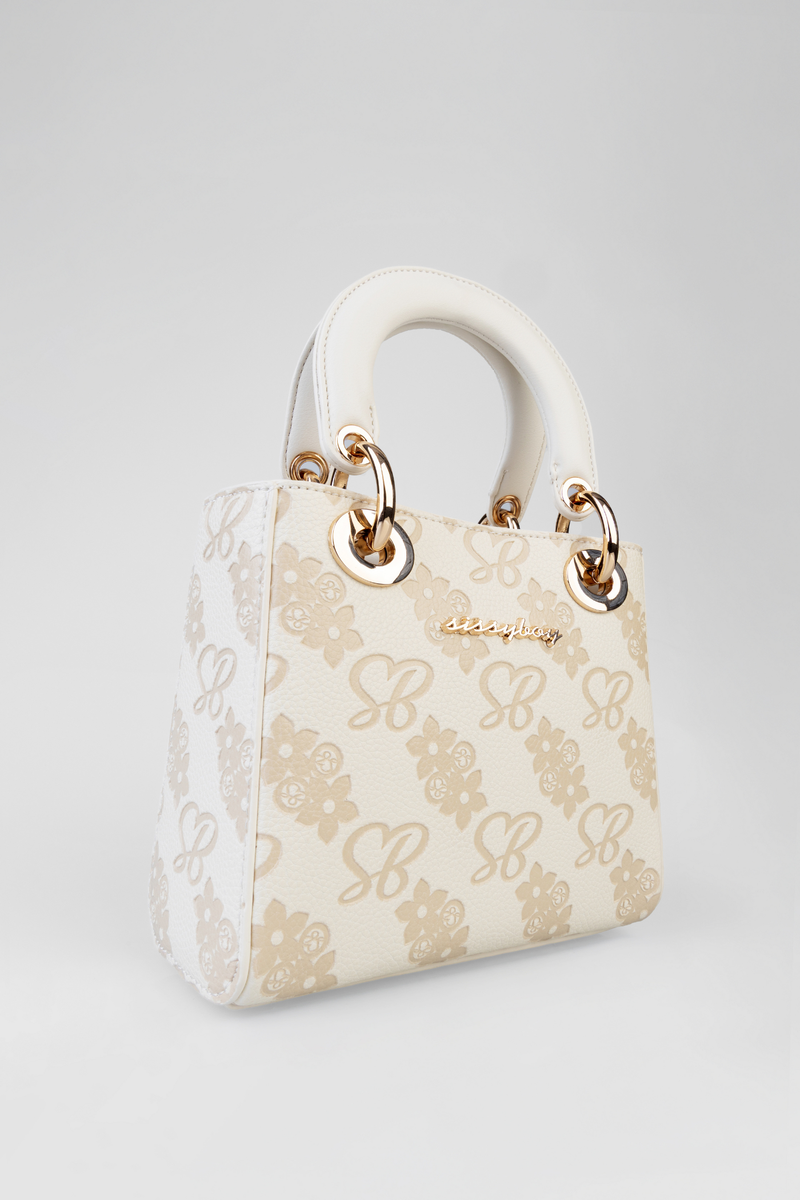 Maisie Flower Print Debossed Bag - Off White