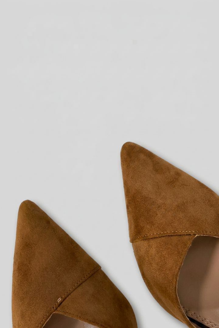 Asymmetrical Strap Stiletto Court Heel - Tan