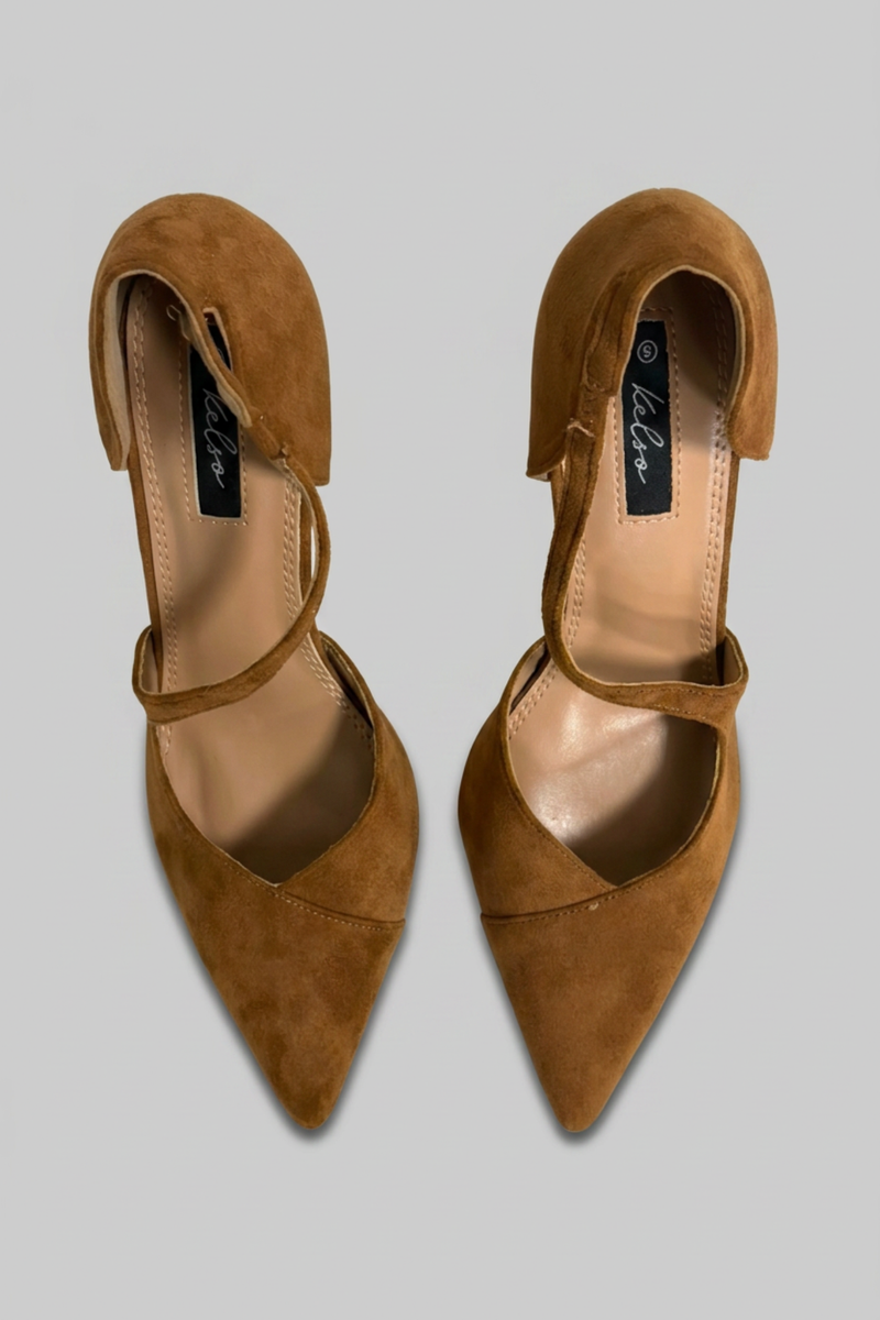 Asymmetrical Strap Stiletto Court Heel - Tan