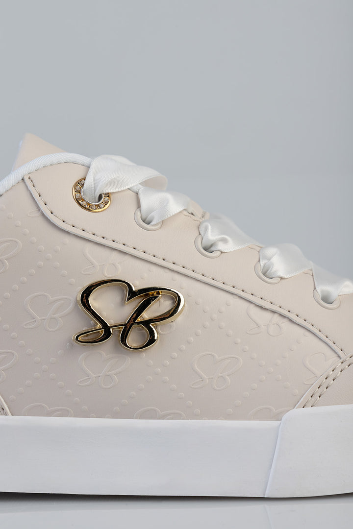 Logo Platform Embossed Lace Up Sneaker - Stone