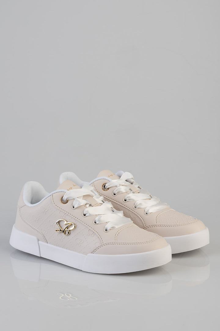 Logo Platform Embossed Lace Up Sneaker - Stone