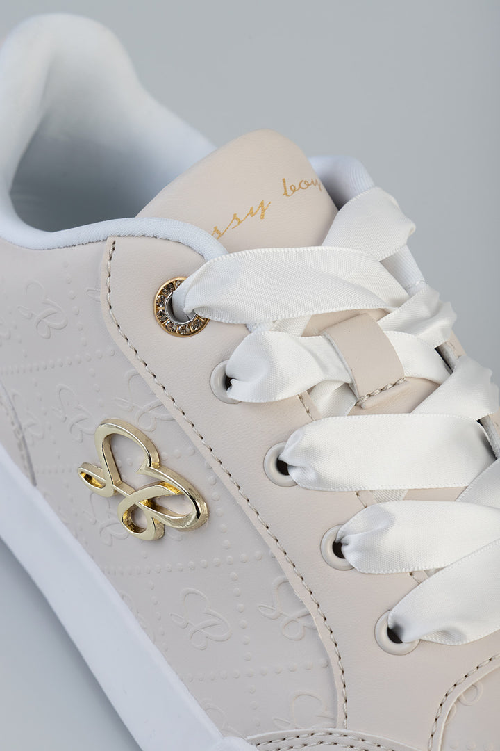 Logo Platform Embossed Lace Up Sneaker - Stone