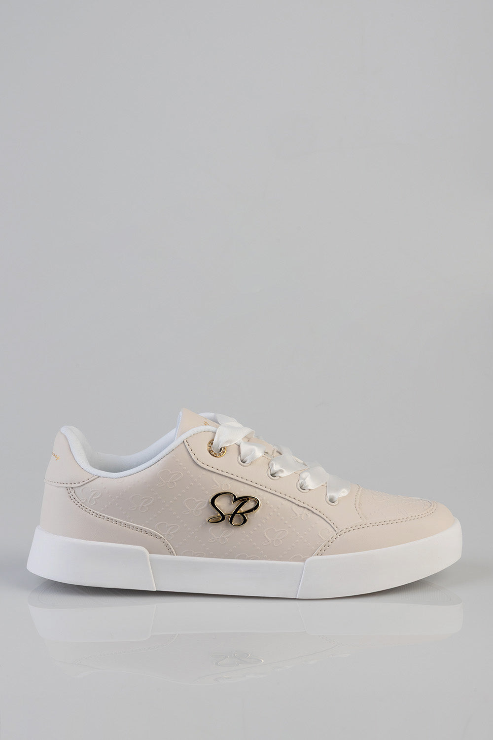 Logo Platform Embossed Lace Up Sneaker - Stone