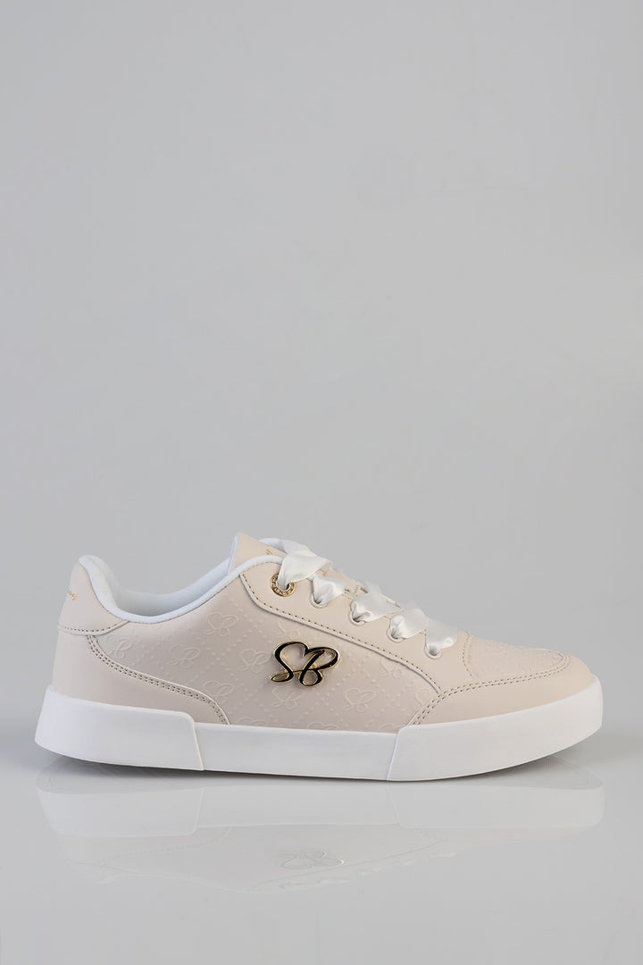 Logo Platform Embossed Lace Up Sneaker - Stone