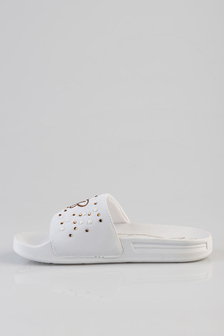 Paula Embroidered Slide - White