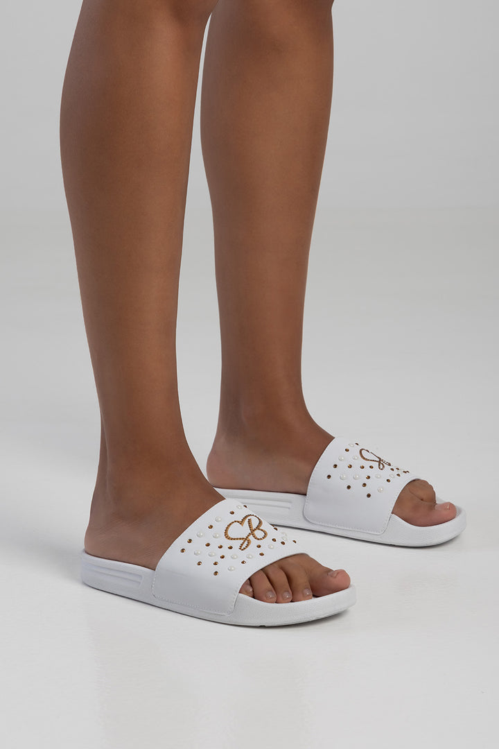 Paula Embroidered Slide - White