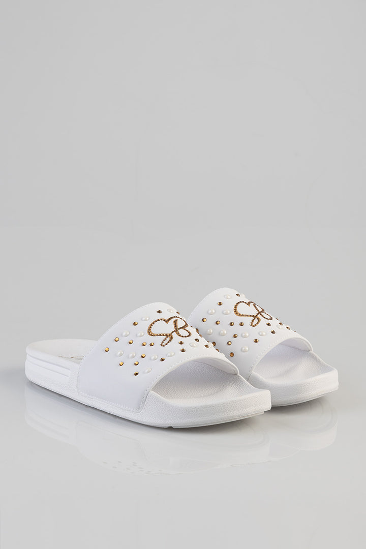 Paula Embroidered Slide - White