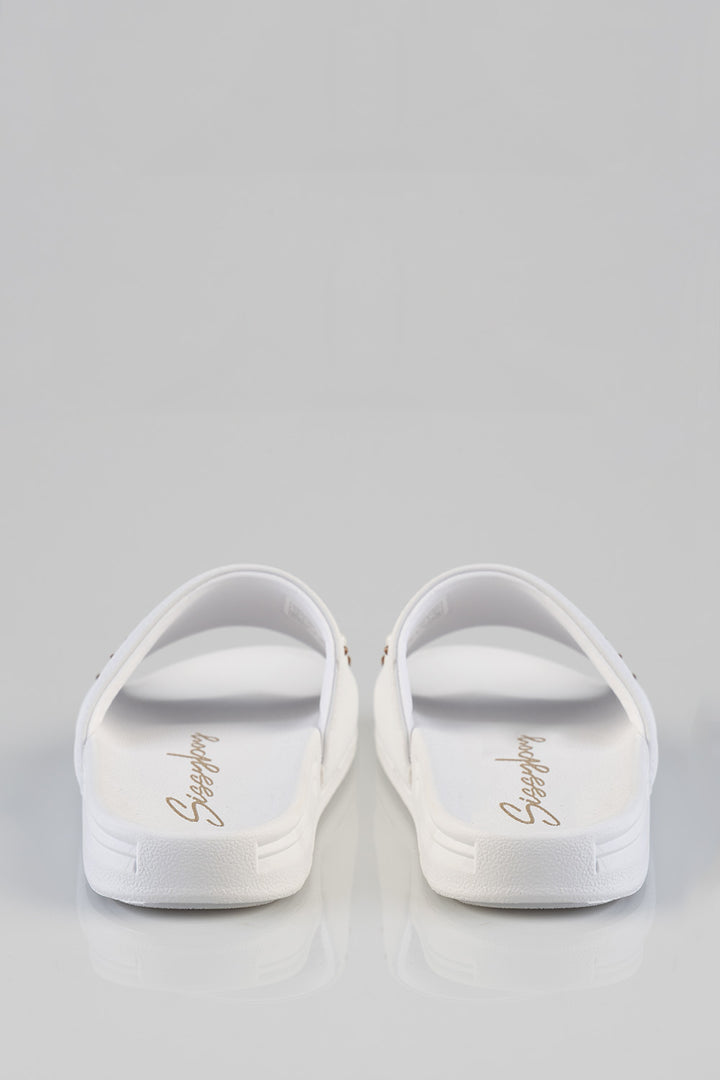 Paula Embroidered Slide - White