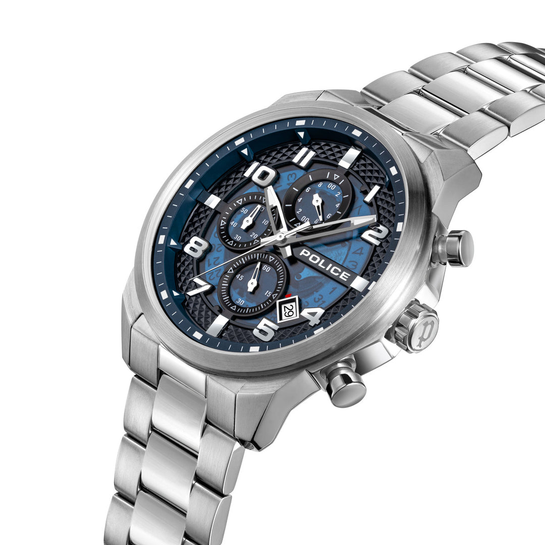 Stainlesss Steel Case & Blue Dial Watch With Stainless Steel Bracelet Strap