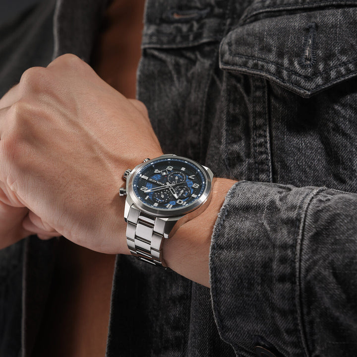 Stainlesss Steel Case & Blue Dial Watch With Stainless Steel Bracelet Strap
