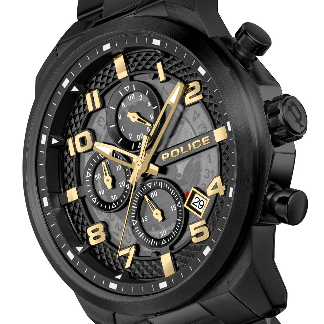 Black Case Gunmetal Gold Dial Watch With Black Strap - Black