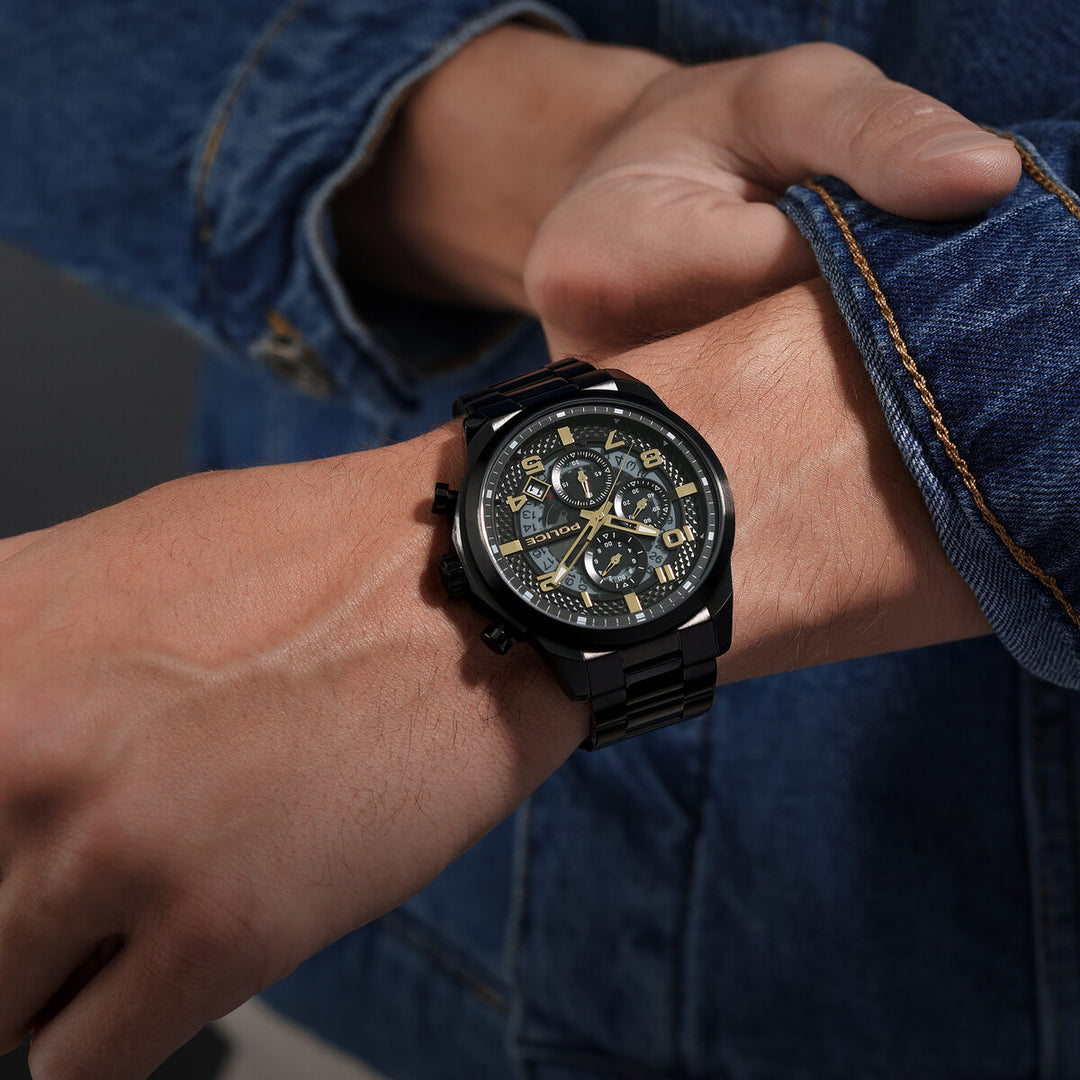 Black Case Gunmetal Gold Dial Watch With Black Strap - Black