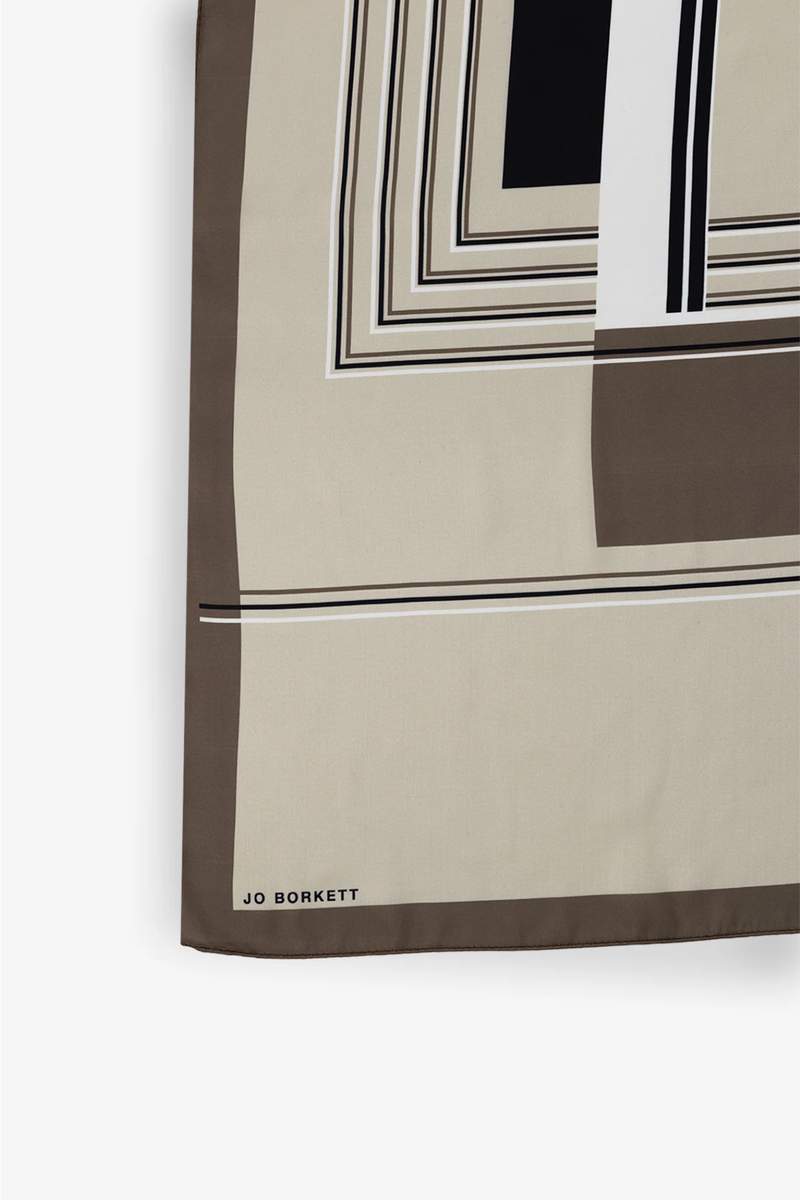 Silk Touch Geometric Vintage Neckerchief - Beige