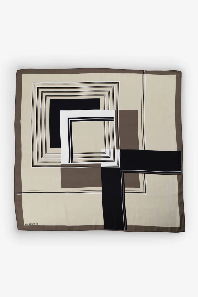 Silk Touch Geometric Vintage Neckerchief - Beige