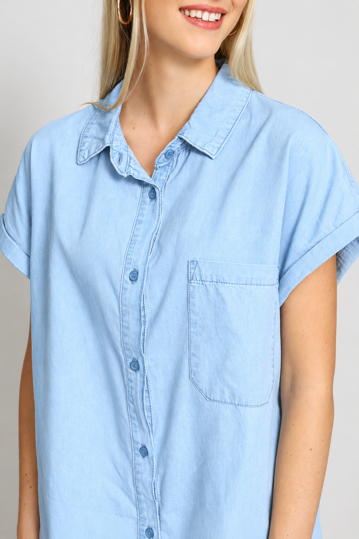 Chambray Shortall Dress - Light Wash