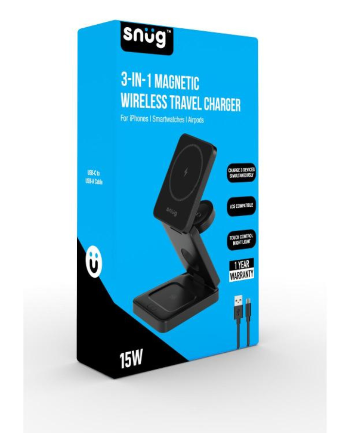3-in-1 Wireless Travel Charger 15w Black ios