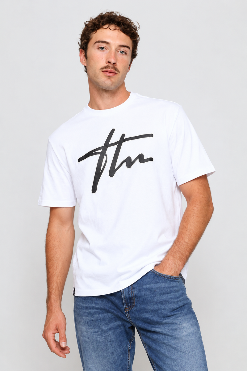 Heavy Weight Printed Crew Tee - White