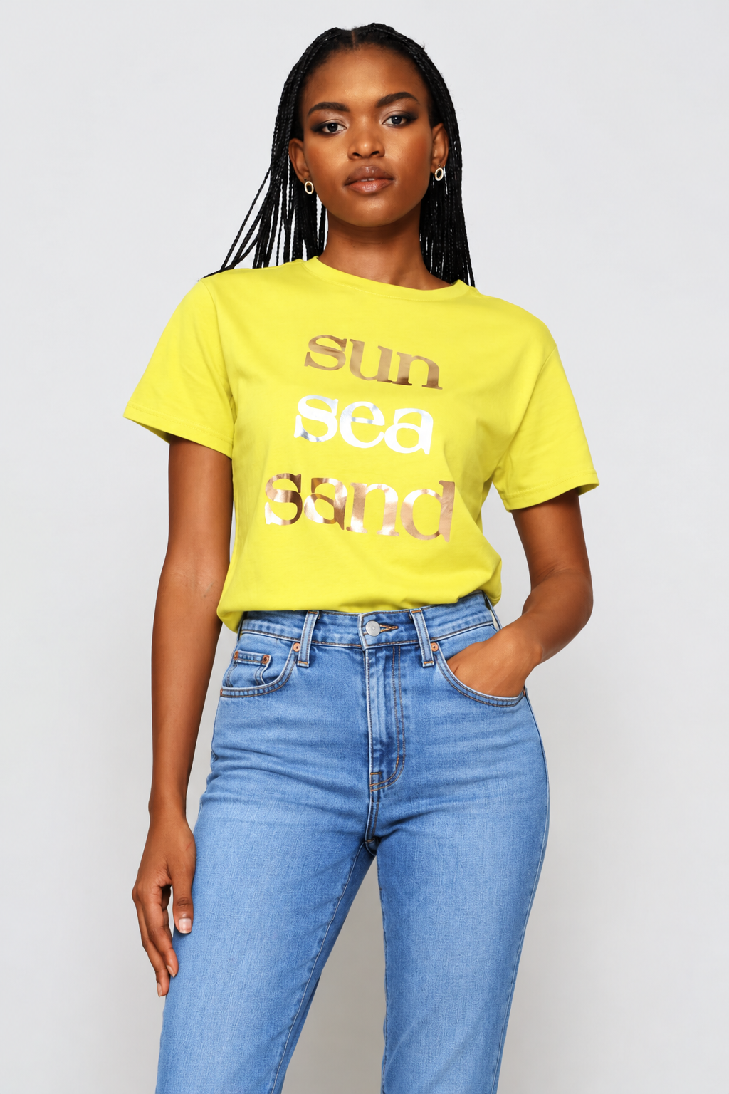 Sun Sea & Sand Foil Tee - Chartreuse