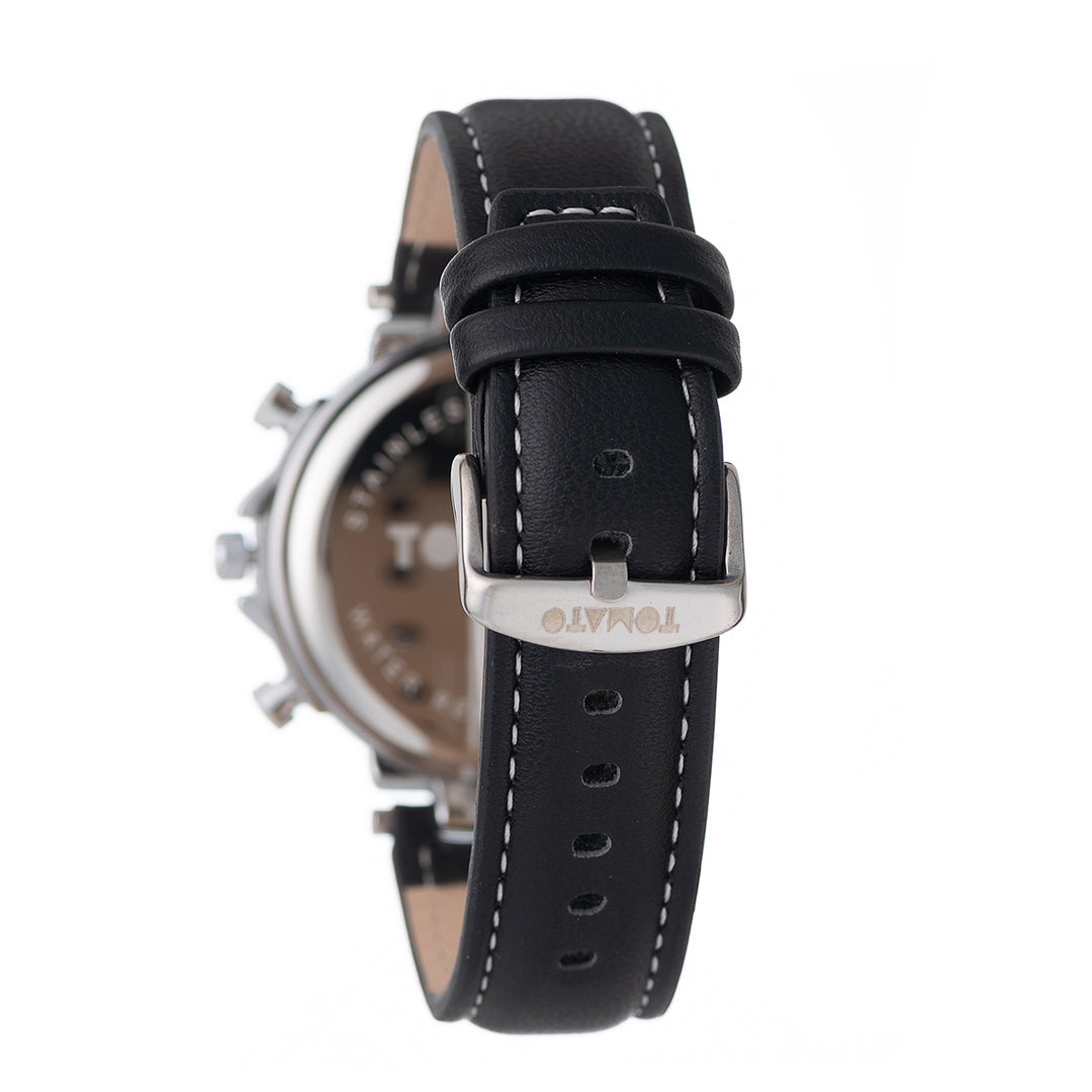 Gents Silver Case Watch With Black Dial & Leather Band